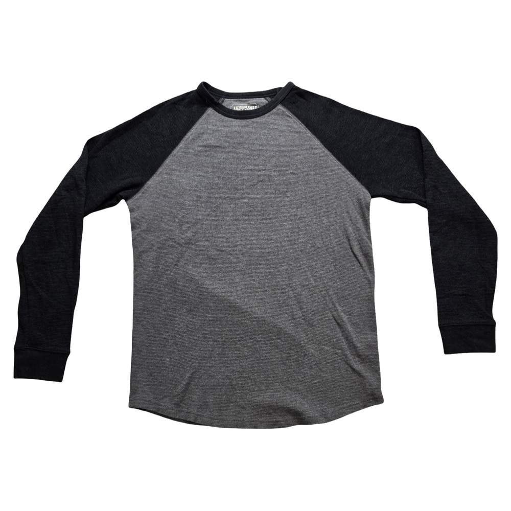 American‎ Eagle Raglan Thermal Shirt Gray Black Long Sleeve LT